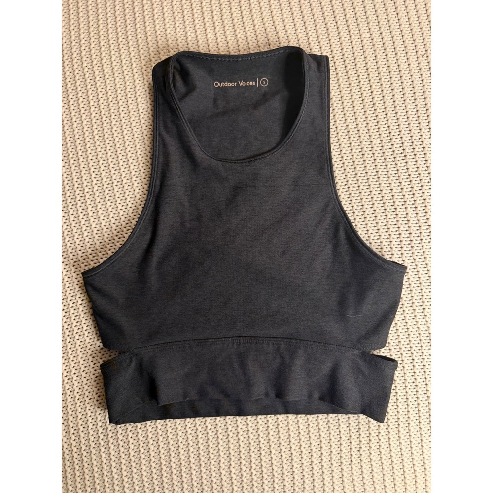 Outdoor Voices Womens Charcoal Gray High Neck Cutout Active Crop Top Small